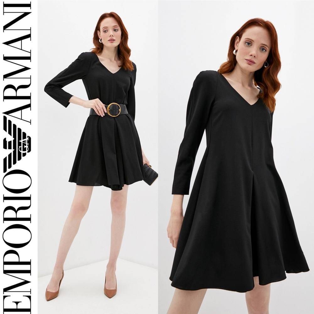 EMPORIO ARMANI Italy Wool Black V-Neck Romper Jumpsuit Dress Padded Shoulders 40